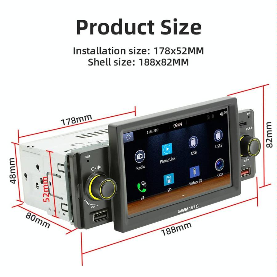 SWM151C 5 inch Portable Car MP5 Player Support CarPlay / Android Auto(Black)