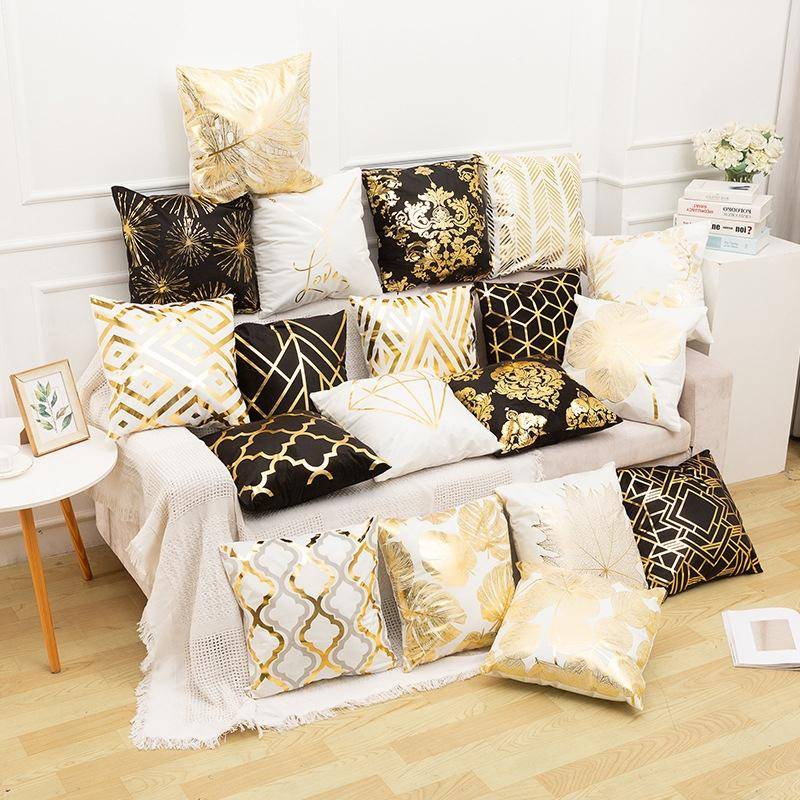 Gold Stamping Pillow Case Sofa Cushion Pillow Holder Home Decorations, No Pillow Core, Size: 45x4...