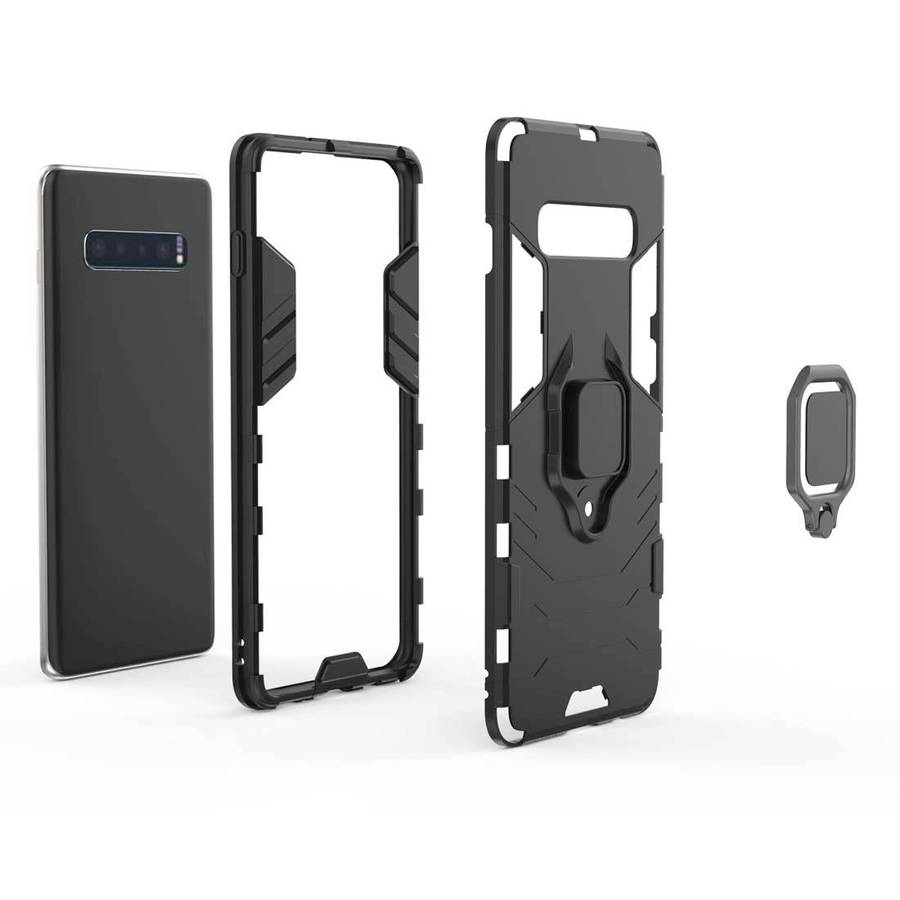 PC + TPU Shockproof Protective Case for Samsung Galaxy S10 Plus, with Magnetic Ring Holder(Red)