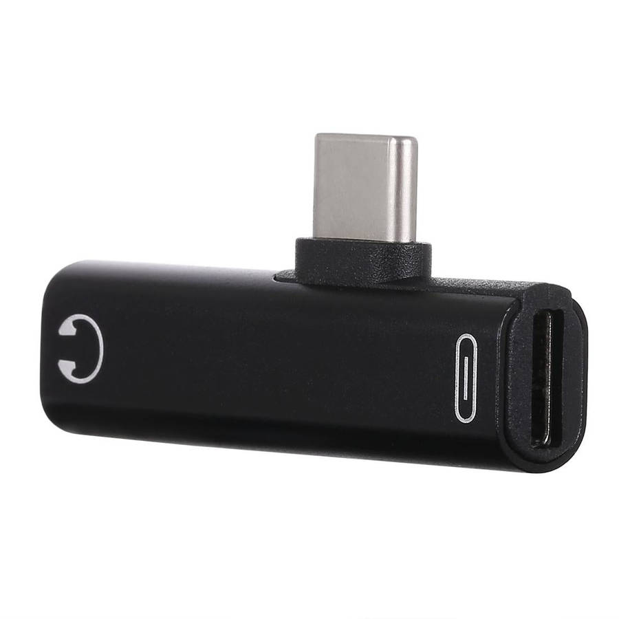 2 in 1 USB-C / Type-C Male to USB-C / Type-C Female 3.5mm Jack Charging Listening Adapter(Black)