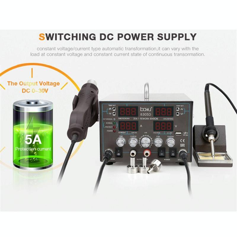 BAKU ba-8305D 220V 3 in 1 4 Digital Display Hot Air Gun Set, EU Plug