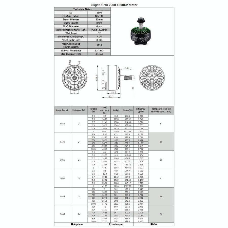 4 PCS iFlight XING 2208 1800KV CNC RC Brushless Motor for DIY RC Racing Drone