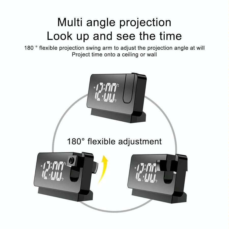 S282 Multifunctional Silent Electronic Digital Projection Clock(White Shell White Light)