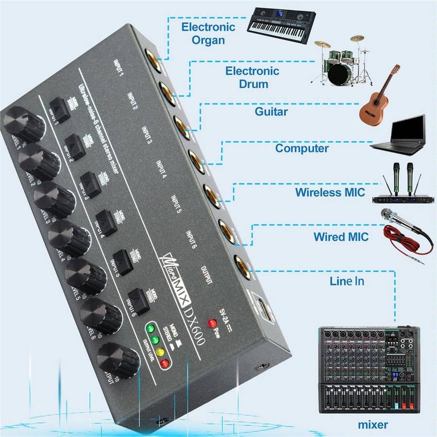 8 Way Mixer With Single Channel Stereo Switching Mini Signal Hybrid Small Audio
