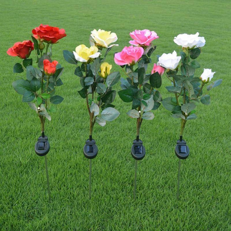 Solar LED Artificial Rose Lantern Garden Decoration Lawn Lamp(Pink)