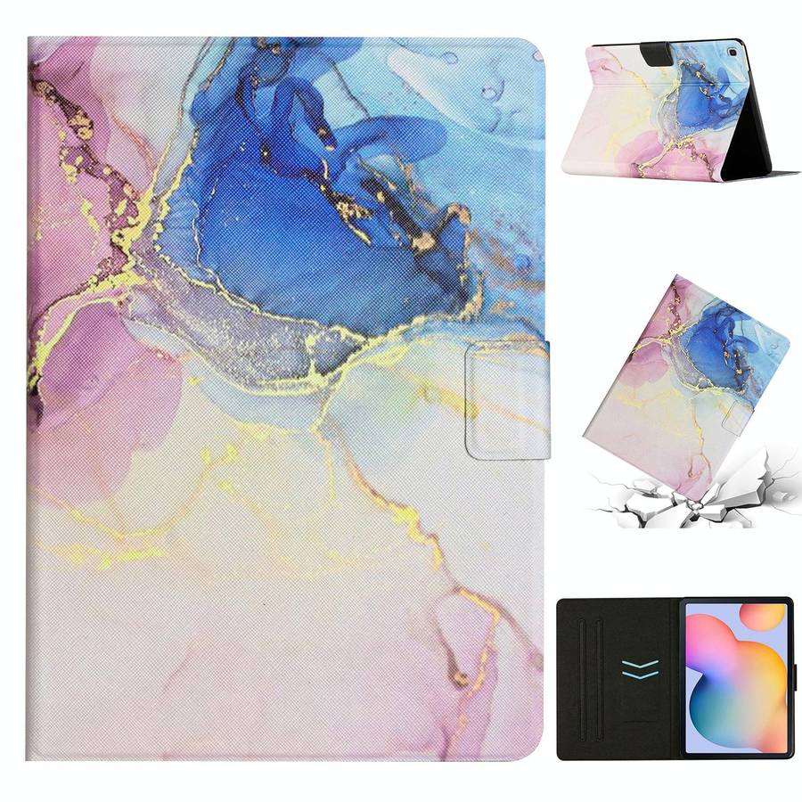 For Samsung Galaxy Tab S6 Lite P610 Marble Pattern Smart Leather Tablet Case(Pink Blue)
