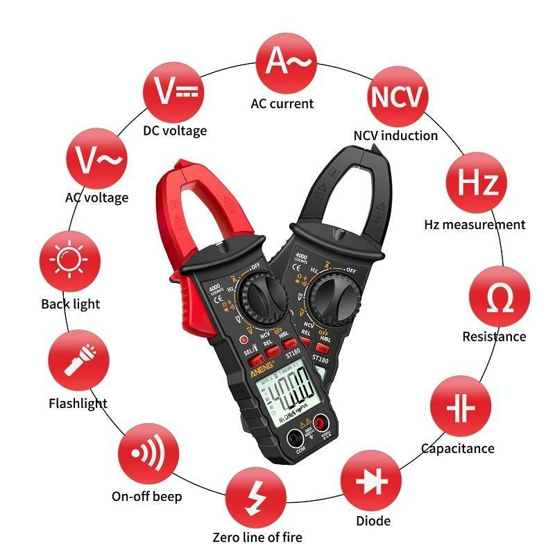 ANENG ST180 Digital Display Clamp AC & DC Intelligent Voltage Multimeter(Red)