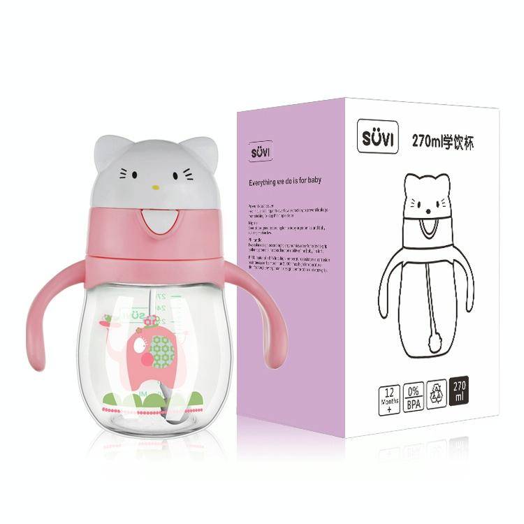 Infant Toddler Drink Cup Child Plastic Leakproof Cartoon Straw Cup With Handle Gravity Ball, Size...