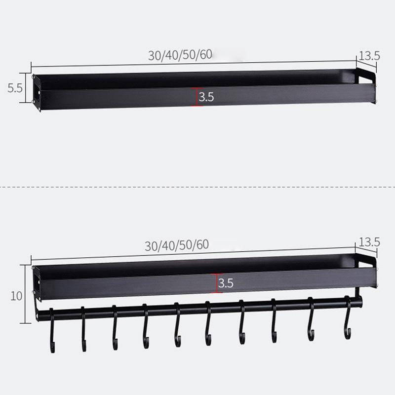 30cm 4 Hooks Kitchen Multi-function Wall Hanging Holder Seasoning Storage Rack(Black)