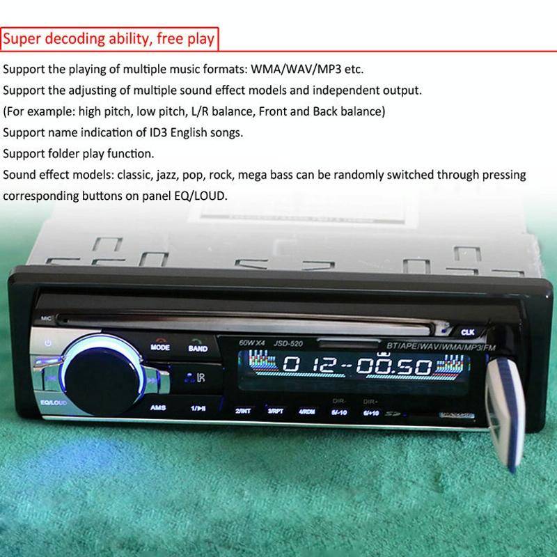 JSD-520 Car Stereo Radio MP3 Audio Player Support Bluetooth Hand-free Calling / FM / USB / SD, Or...