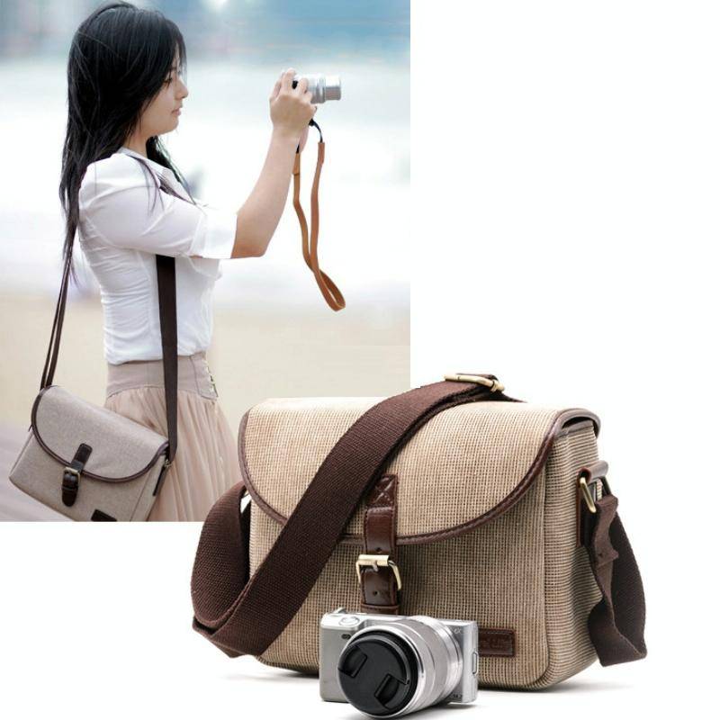 Casual SLR Camera Canvas Crossbody Bag(Gray)