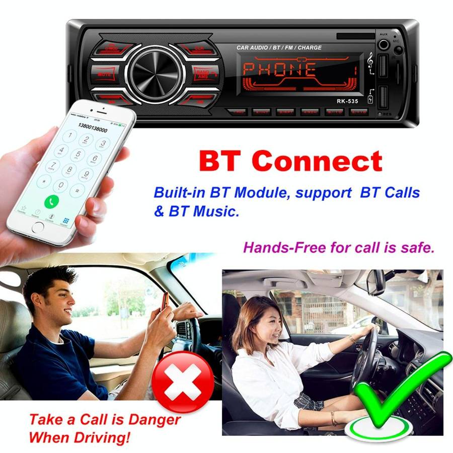 RK-535 Car Stereo Radio MP3 Audio Player with Remote Control, Support Bluetooth Hand-free Calling...