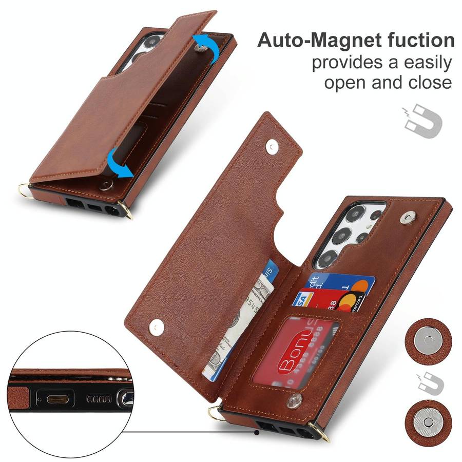 For Samsung Galaxy S23 Ultra 5G Cross-body Square Double Buckle Flip Card Bag TPU+PU Case(Brown)