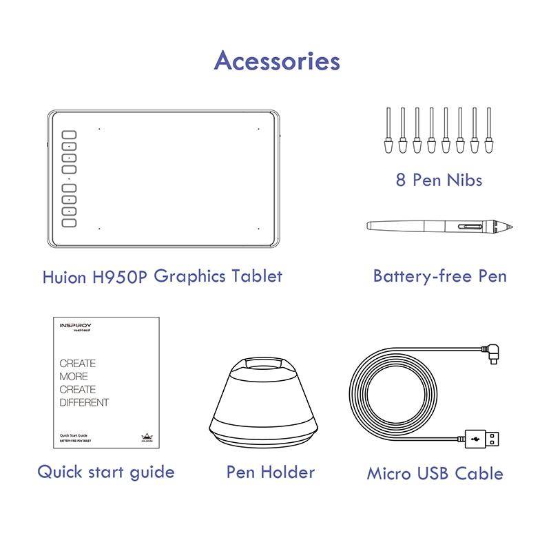 HUION Inspiroy Series H950P 5080LPI Professional Art USB Graphics Drawing Tablet for Windows / Ma...