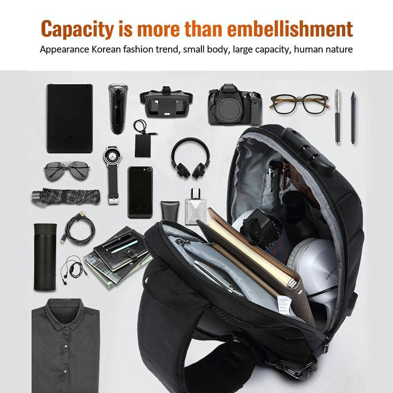 OZUKO 9223 Anti-theft Men Chest Bag Waterproof Crossbody Bag with External USB Charging Port, Sty...