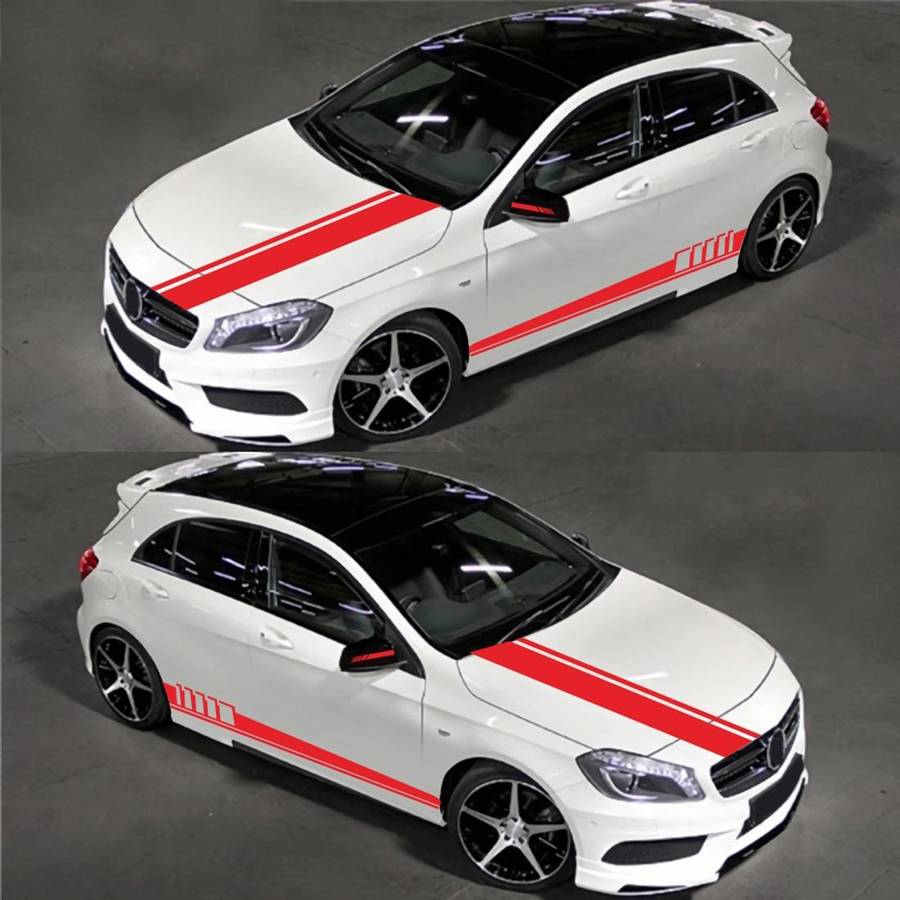 5 in 1 Car Styling Stripe Hood PVC Sticker Auto Decorative Sticker (Red)