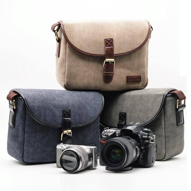 Casual SLR Camera Canvas Crossbody Bag(Gray)