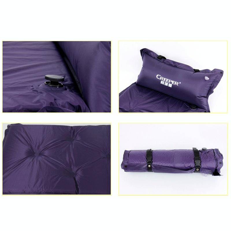 Automatic Inflatable Sleeping Pad Moisture Proof Pad with Pillow(Purple)