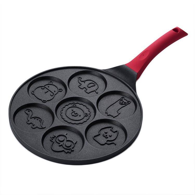 Seven-hole Breakfast Pan Multifunctional Flat Bottom Frying Pan Non-stick Egg Dumpling Pan(Black ...