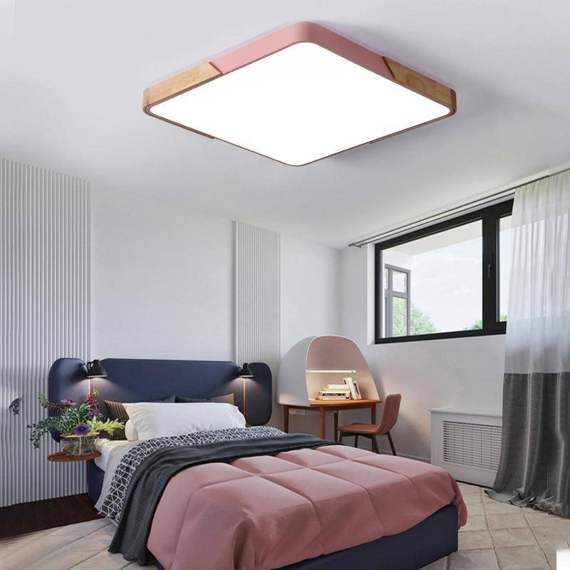 Wood Macaron LED Square Ceiling Lamp, White Light, Size:30cm(Grey)
