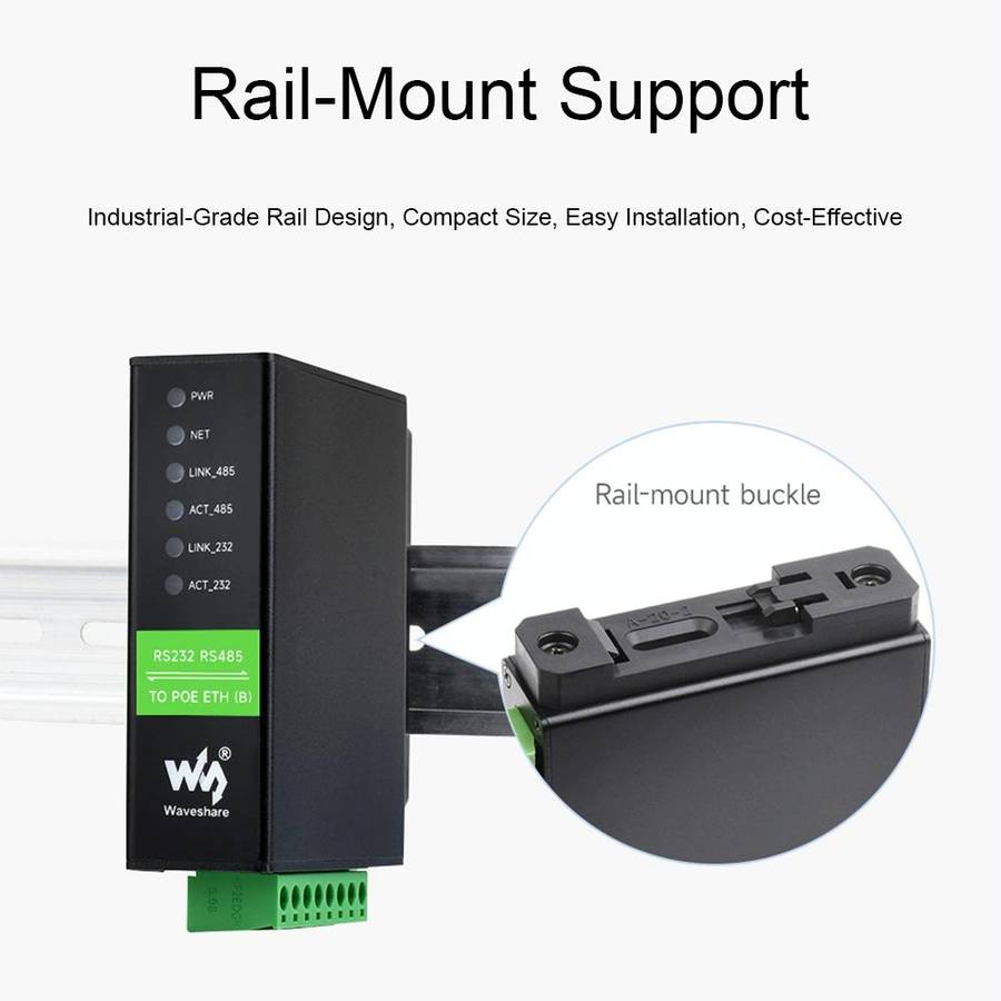 Waveshare RS232 RS485 To RJ45 Ethernet Serial Server, Spec: RS232 RS485 TO ETH (B)