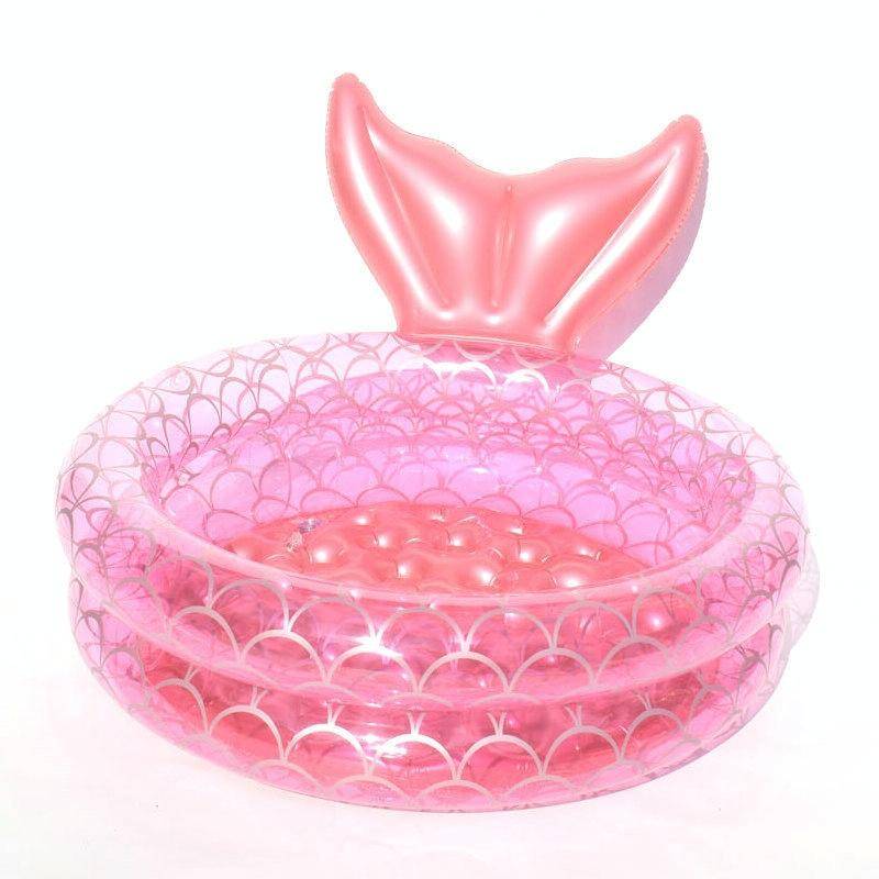 Inflatable Mermaid Shape Pool Home Children Baby Pink Round Swimming Pool Floating Air Cushion, S...