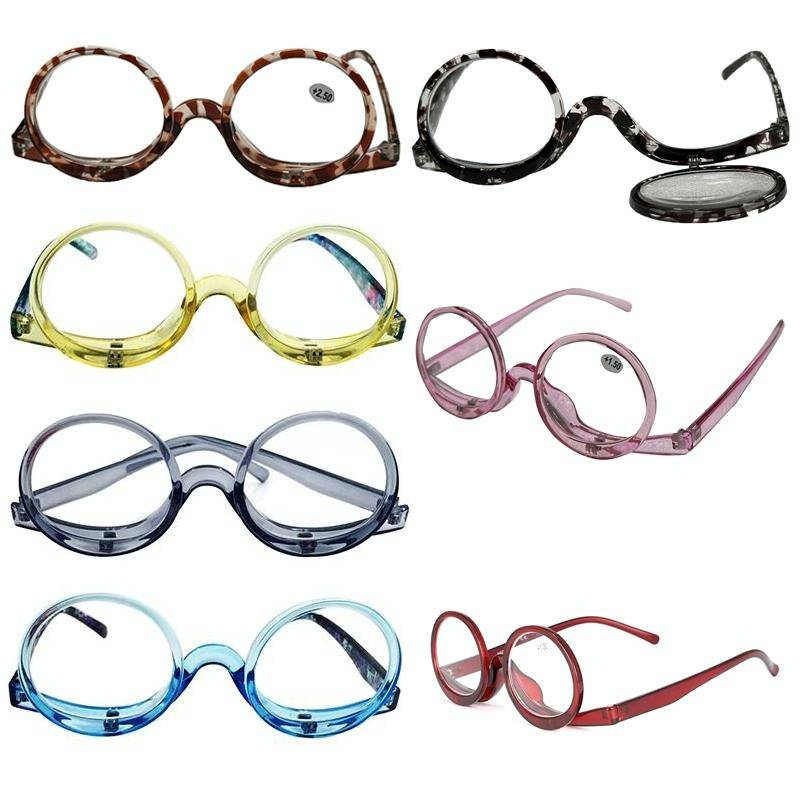 Makeup Magnifying Glass Presbyopic Glasses Flip Swivel Reading Glasses, Degree: +300(Yellow Frame)