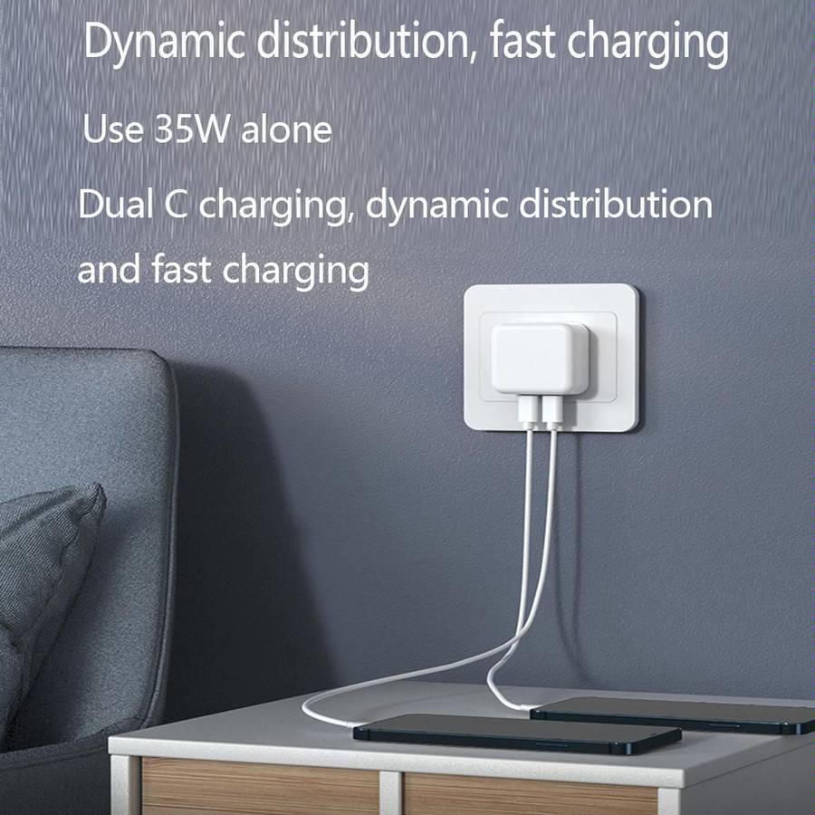 PD 35W Dual USB-C / Type-C Ports Charger with 1.5m Type-C to 8 Pin Data Cable, EU Plug
