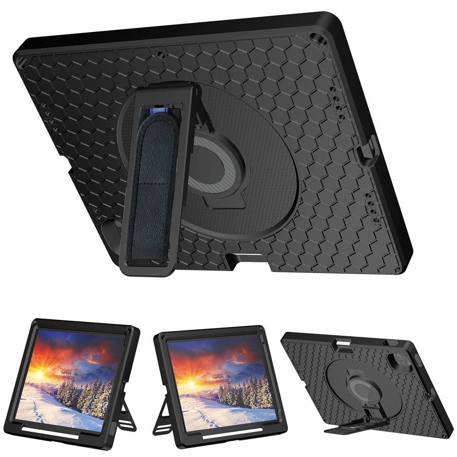 For iPad Pro 12.9 inch 2019 / 2021 / 2022 360 Rotation Stand EVA Hard PC Tablet Case with Strap(B...