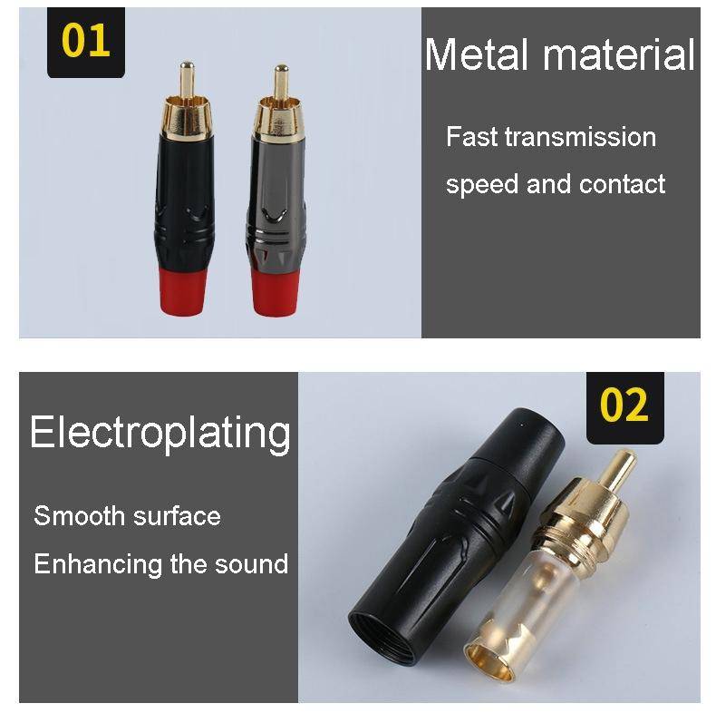 Pure Copper Soldered RCA Male Audio/Video Plug Assembled With AV Lotus Connector(Red)
