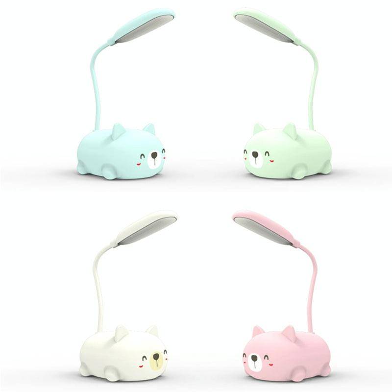 Cartoon Cat Design LED Eye Protection Reading Lamp USB Rechargeable Desk Lamp(White)