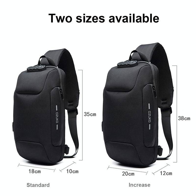 OZUKO 9223 Anti-theft Men Chest Bag Waterproof Crossbody Bag with External USB Charging Port, Sty...