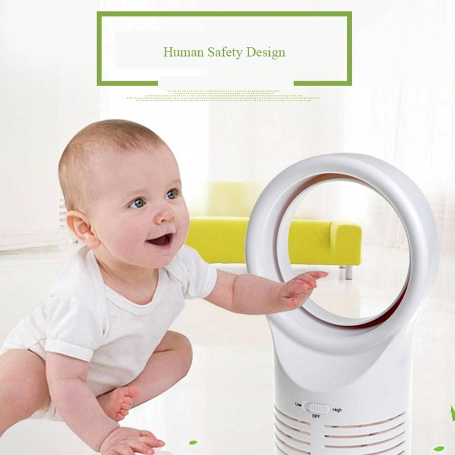 Bladeless Mini Fan Round Desktop Leafless Fan Air Cooling Fan Air Cooler, Style:UK Plug(White)