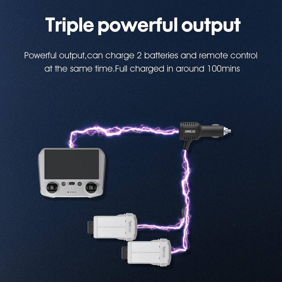 For DJI Mavic Mini 3 Pro STARTRC 2 in 1 Battery and Remote Control Charging Car Charger(Black)