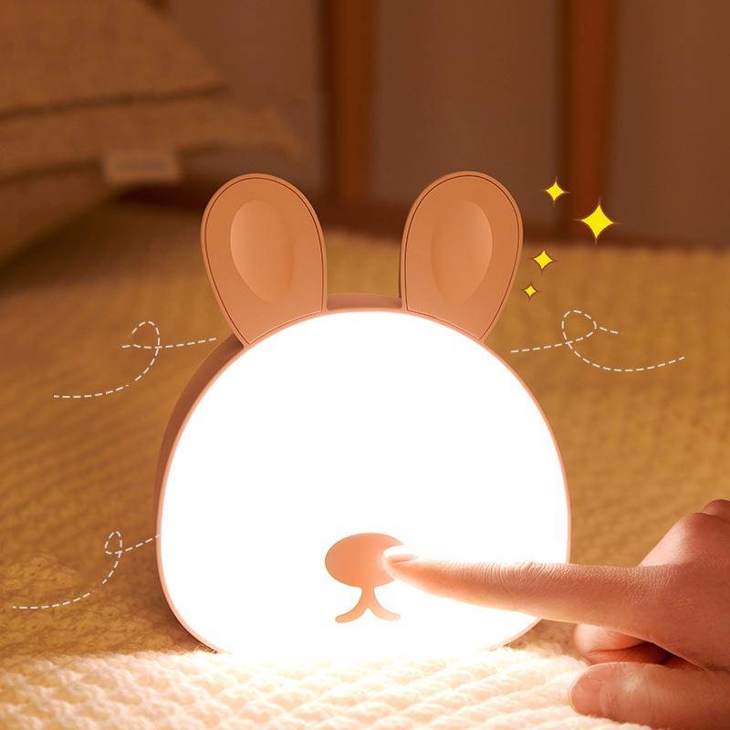 Cute Rabbit Night Light USB Charging Bedroom Bedside Sleeping Eye Protection Lamp(Pink)