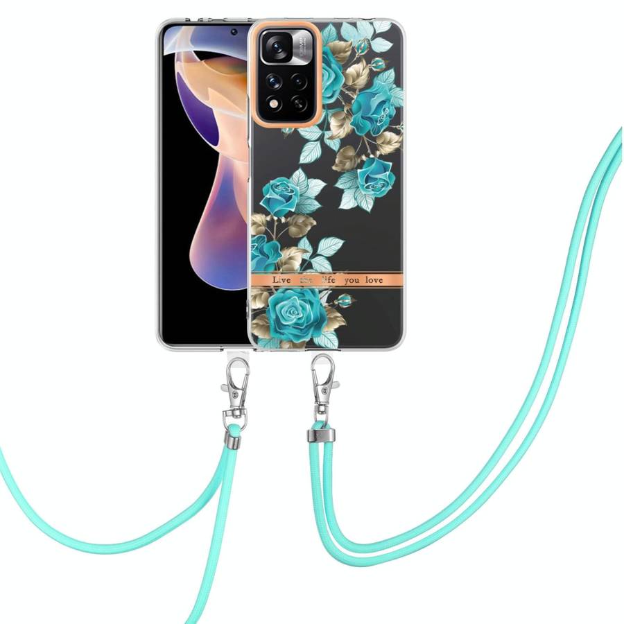 For Xiaomi Redmi Note 11 Pro / Redmi Note 11 Pro+ Flowers Series TPU Phone Case with Lanyard(Blue...