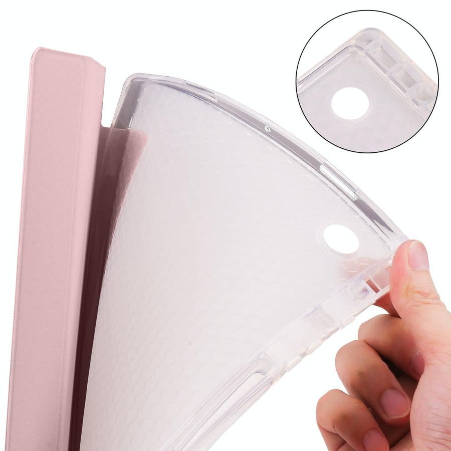 For Samsung Galaxy Tab A8 X200 Smart 3-folding Transparent Honeycomb TPU + Leather Tablet Case(Pink)