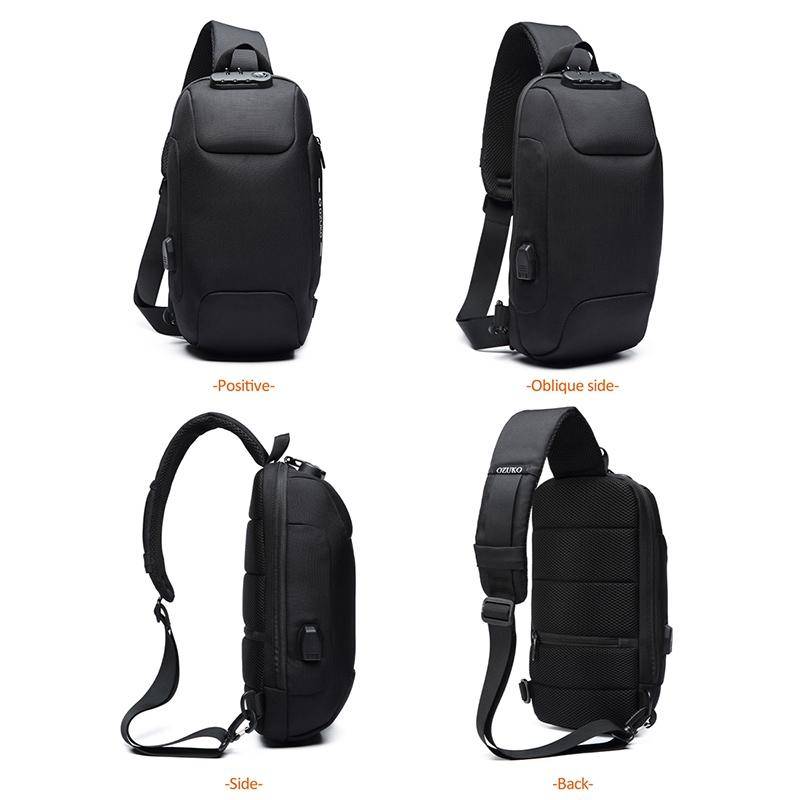 OZUKO 9223 Anti-theft Men Chest Bag Waterproof Crossbody Bag with External USB Charging Port, Sty...