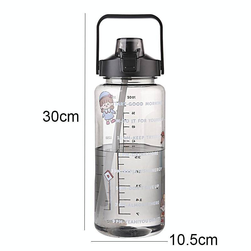 GYBL4503 2000ml Large-capacity Outdoor Sports Water Bottle with Straw, Spec: Purple+3D Stickers