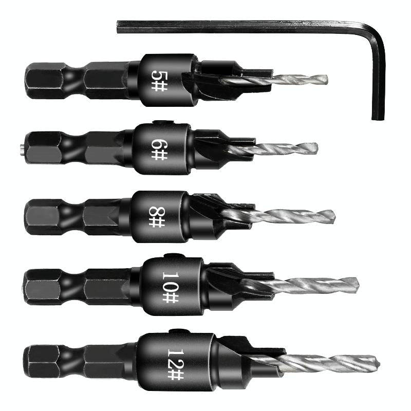 5 PCS/Set Countersink Woodworking Drill Bit Set Hexagon Screw Hardware Tool(Gold)
