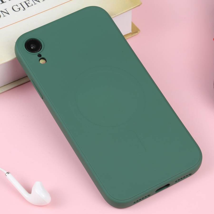 For iPhone XR Liquid Silicone Full Coverage Shockproof Magsafe Phone Case(Deep Green)