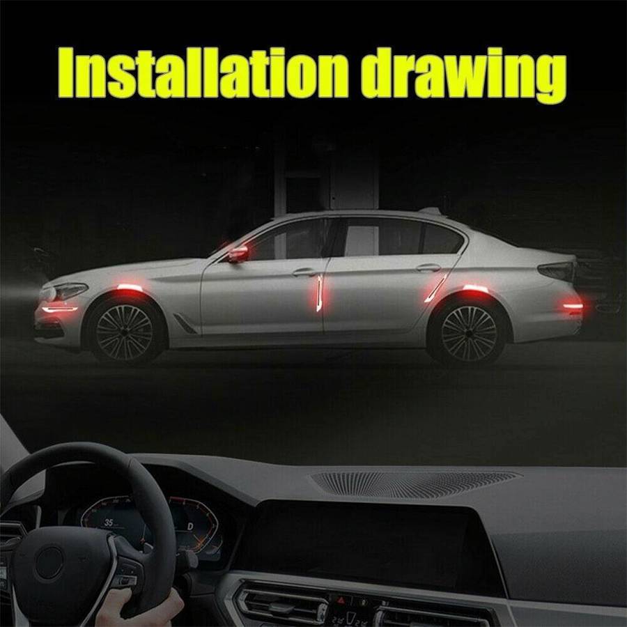 4 Sets Car Reflective Sticker Door Border Anti-Collision Strip Leaf Board Personality Rear View M...