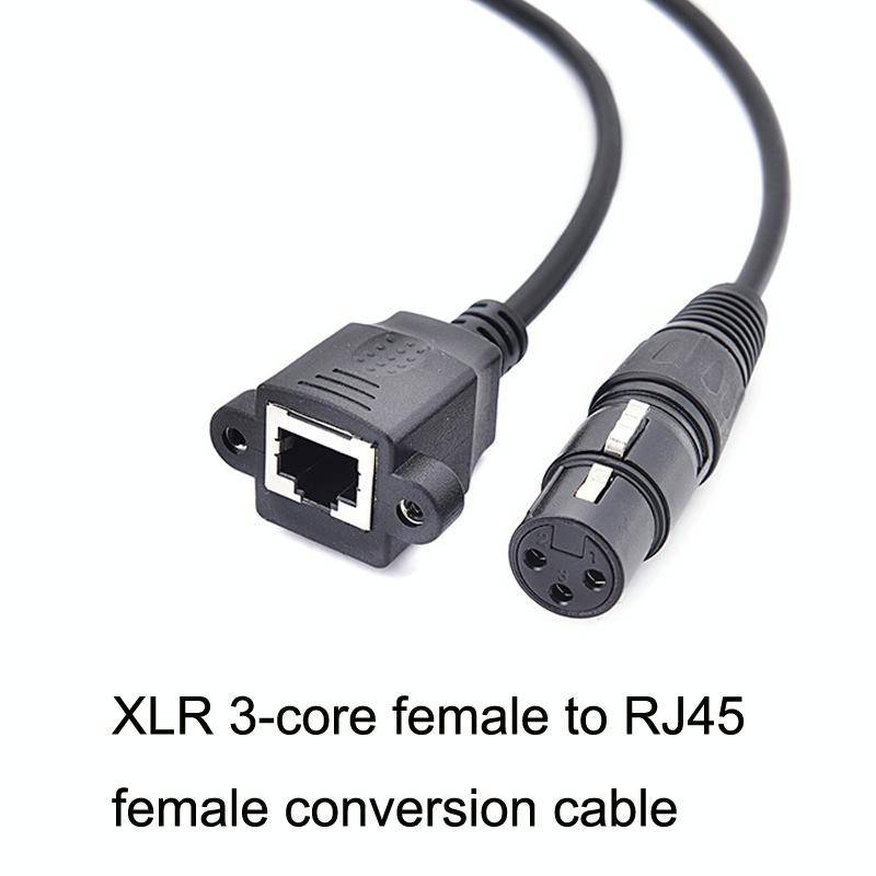 2pcs XLR 3 Pin Female To RJ45 Female Network Connector Adapter Converter Cable, Size: 30cm(Black)