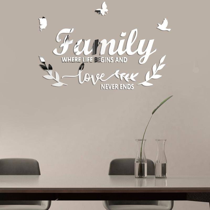 Acrylic Familylove Stereoscopic Mirror Wall Stickers Home Self-Adhesive Decorative Soft Mirror(Gold)