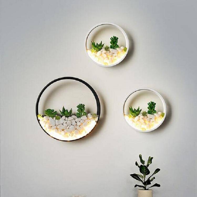 Living Room Background Wall Bedroom Bedside Round Succulent Garden Decorative Wall Lamp, Size:30 ...