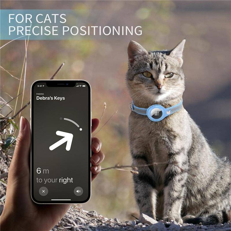 For Airtag Tracker Protective Cover Pet PU Collar, Specification: XS(Black)