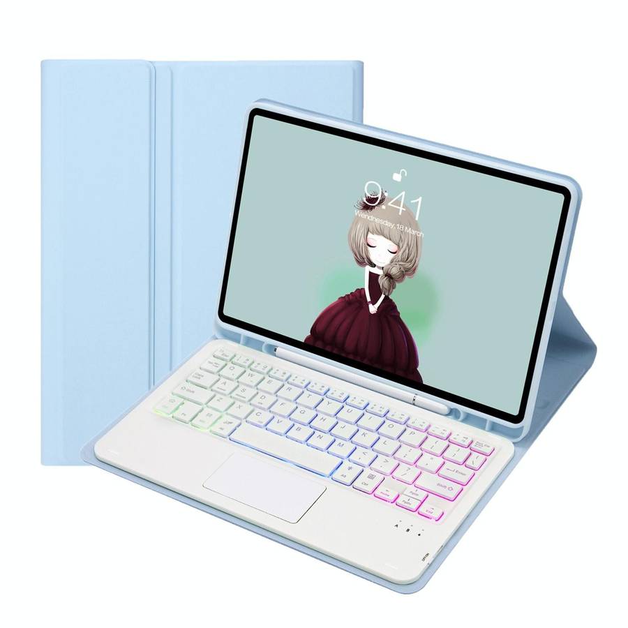 For Samsung Galaxy Tab S8 / S7 A700B-AS Candy Color Backlight Bluetooth Keyboard Leather Tablet C...