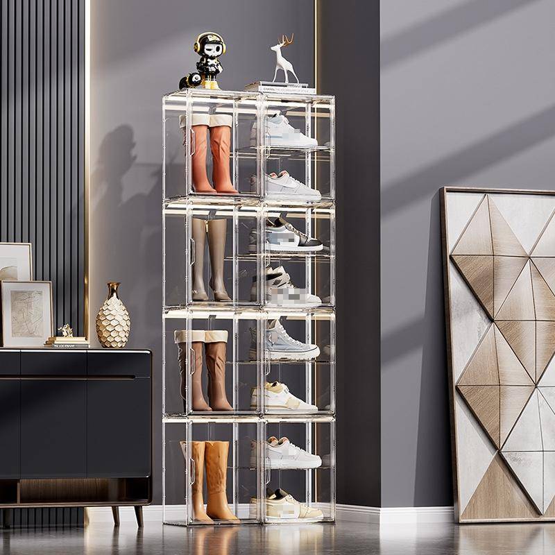 Stackable Transparent Storage Box Magnetic Suction Bookcase Handbag Display Rack, Style: Three Pa...