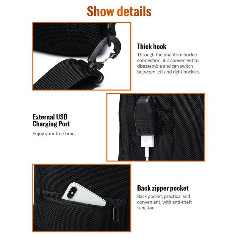 OZUKO 9223 Anti-theft Men Chest Bag Waterproof Crossbody Bag with External USB Charging Port, Sty...