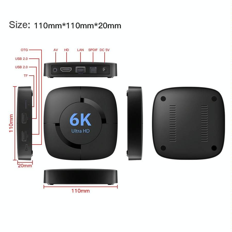 6K UHD Smart TV Box, Android 10.0, Allwinner H616 Quad Core, 4GB+32GB,AU Plug